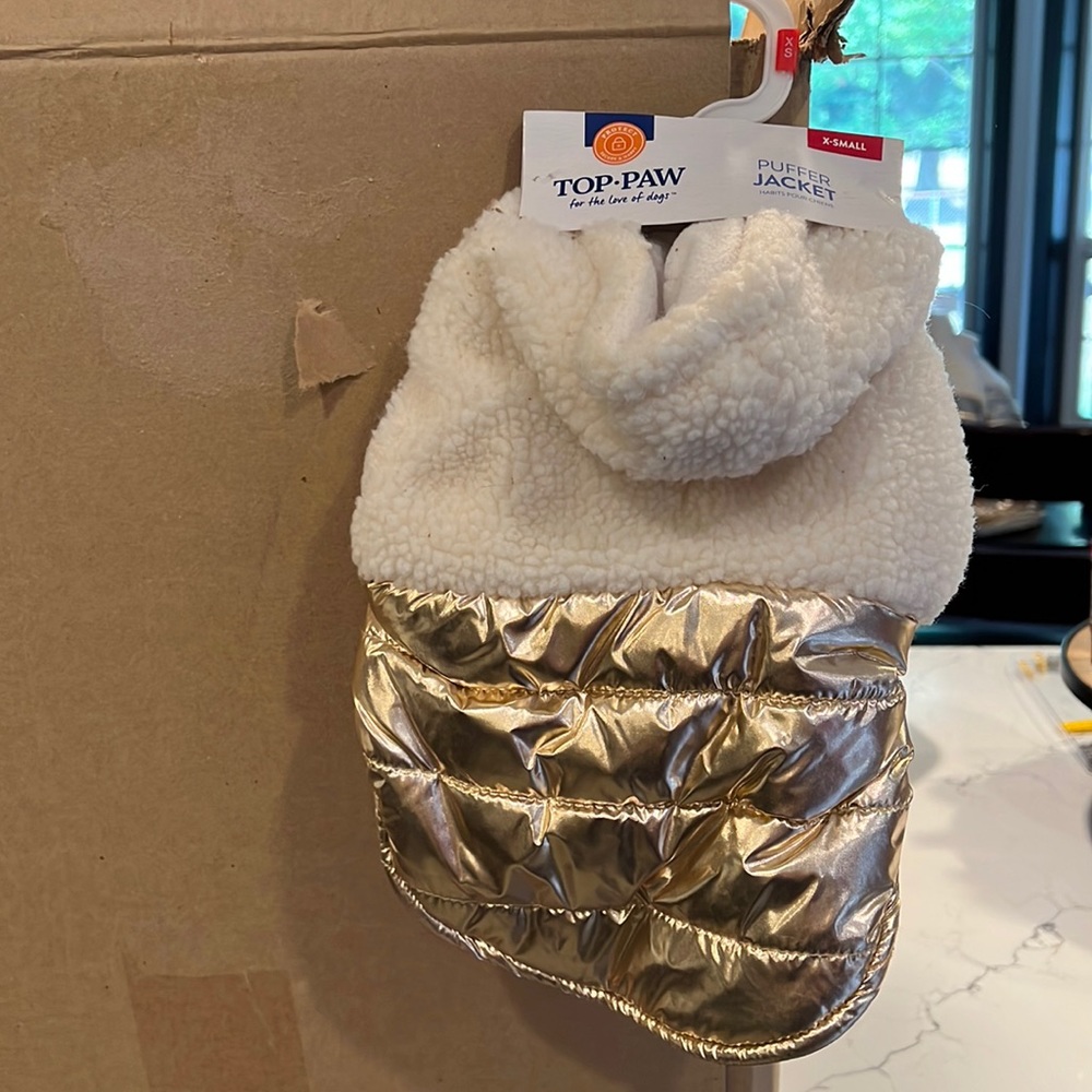 White and gold puffer coat